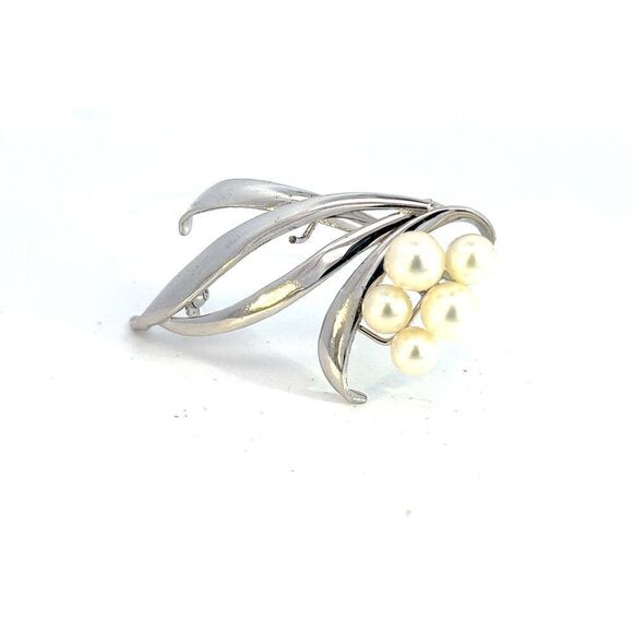 Mikimoto Estate Akoya Pearl Brooch 6.40-5.30 mm Silver M376 - Picture 4 of 9